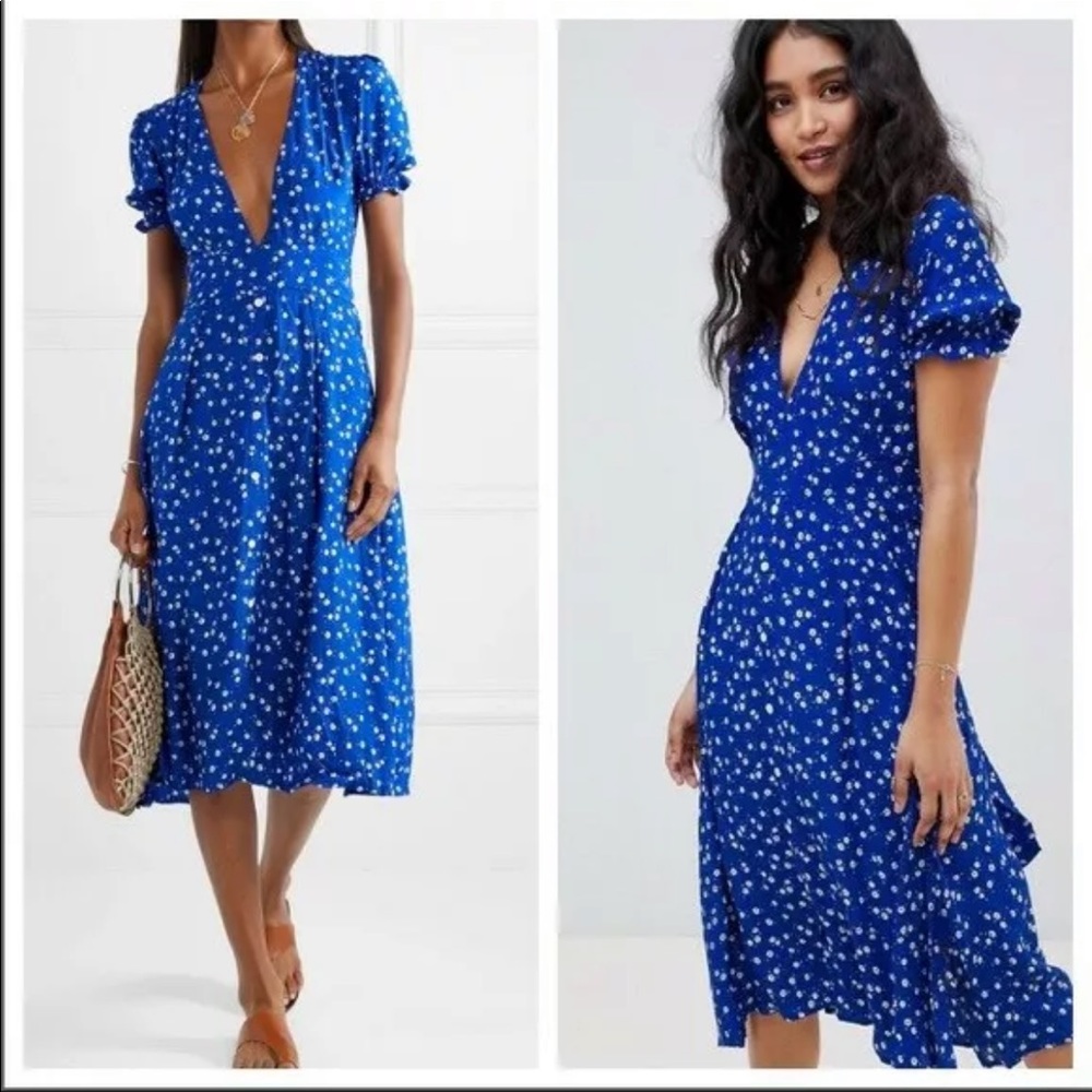 Faithfull the Brand Midi Blue Floral Dress